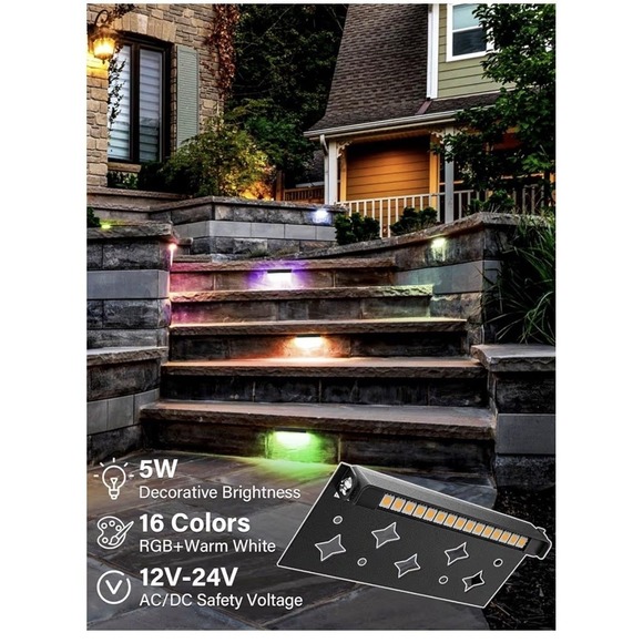 DOREIO RGB LED Wall Sconce 6 Pack Outdoor Hardscape Stair Deck Lights Black - Picture 2 of 10